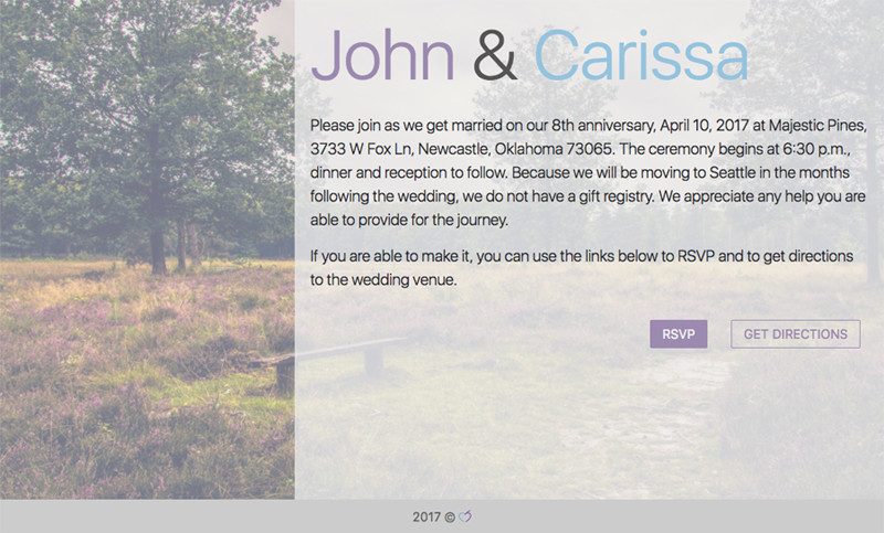 Wedding Website for John and Carissa Overstreet